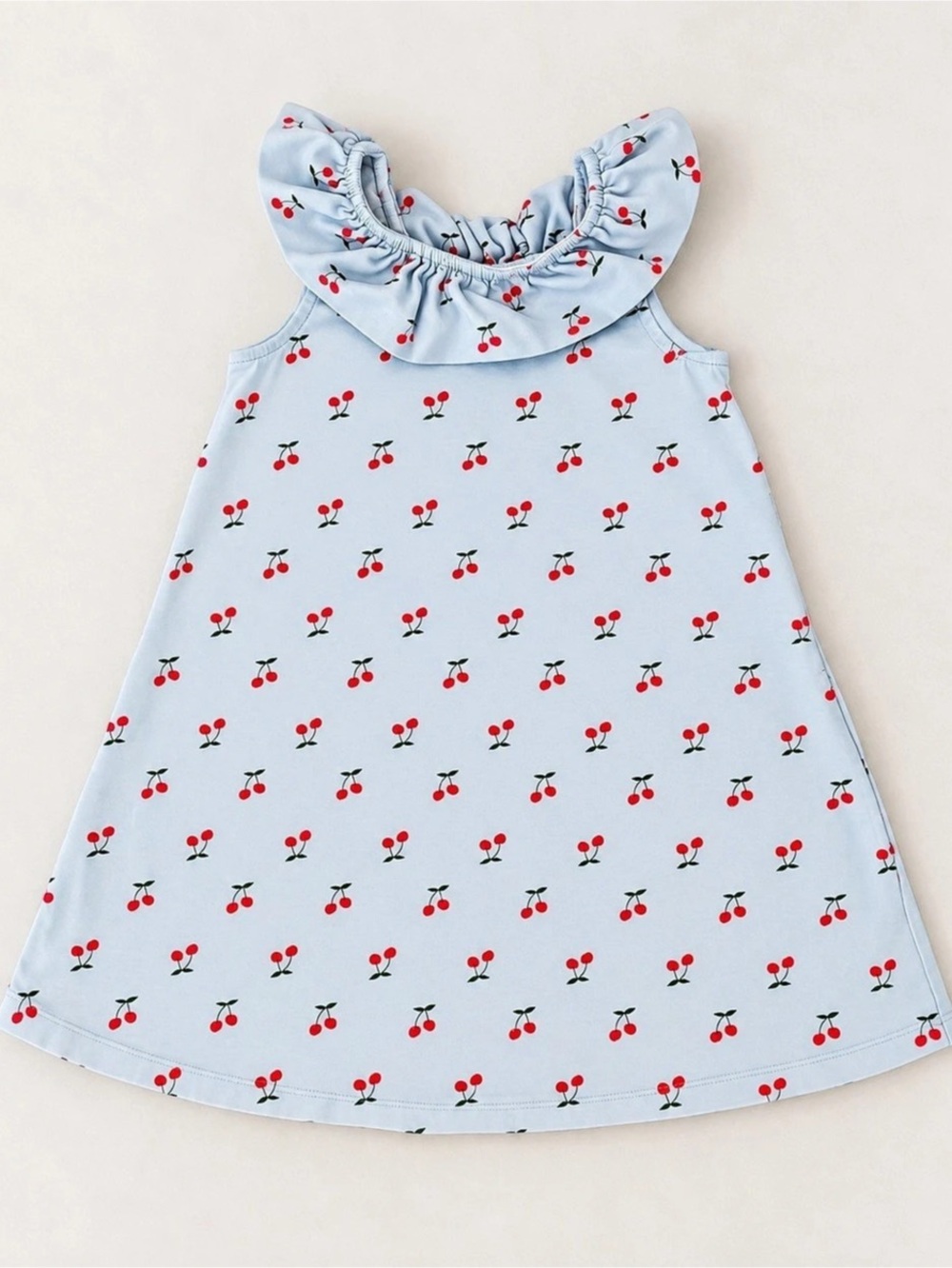 Hanna Andersson Girls 6-7 Blue Cherry Print Ruffle Neck Dress 120 cm